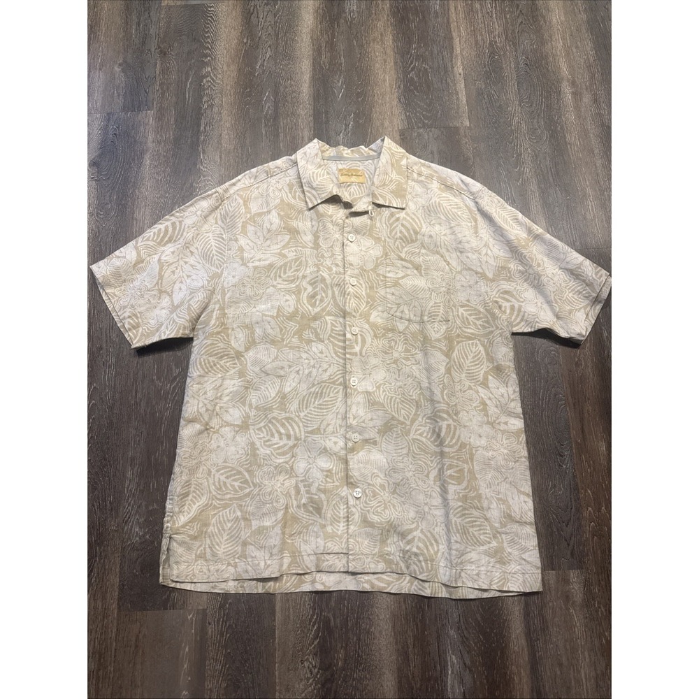 Tommy Bahama Men's Large Hawaiian Short Sleeve Shirt 100% Linen Tropical